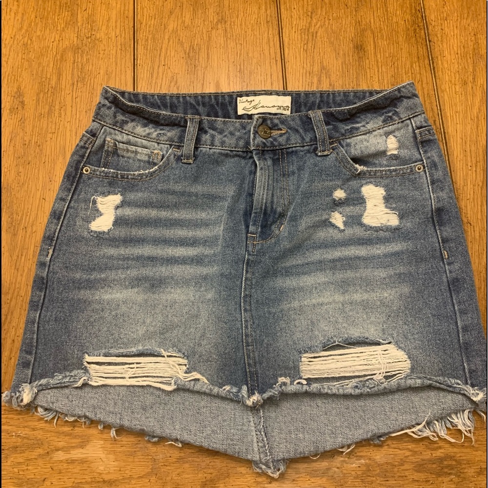 Dangerously short denim skirt